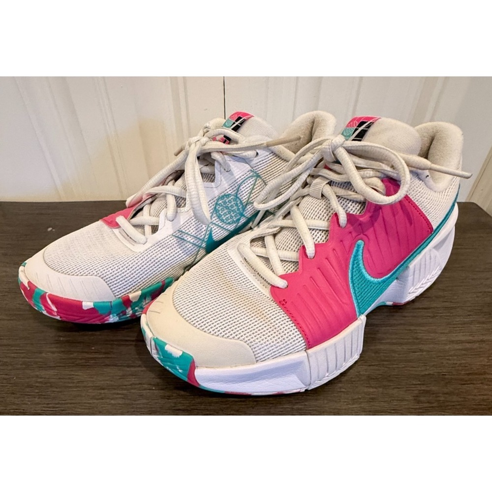 Nike Zoom GP Challenge 1 Pickleball Shoes Womens 8.5 White Pink Teal FQ4155-101
